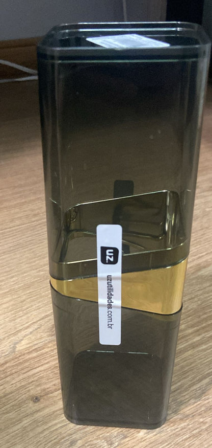 PORTA ESCOVA C TAMPA SLIM PRETO DOURADO